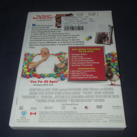 The Pacifier (DVD, 2006, Widescreen, Canadian) Vin Diesel - Picture 3 of 3